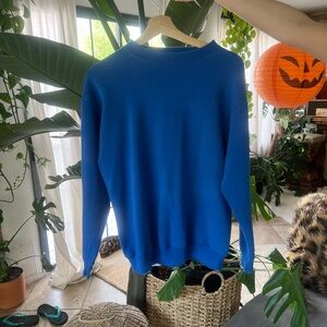 Bright Blue Crewneck Sweater with Knitted Texture
